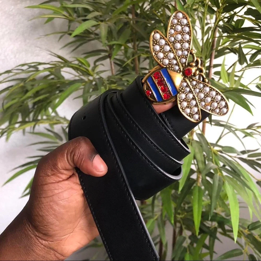 Gucci Queen Margaret Bee Black Leather Belt Size 115